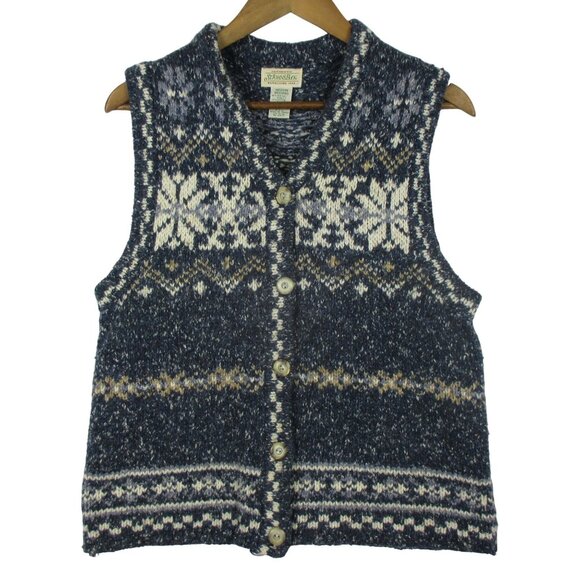 St John's Bay Knit Sweater Vest Blue Size M Vintage Wool Blend Preppy Chunky - Picture 1 of 5